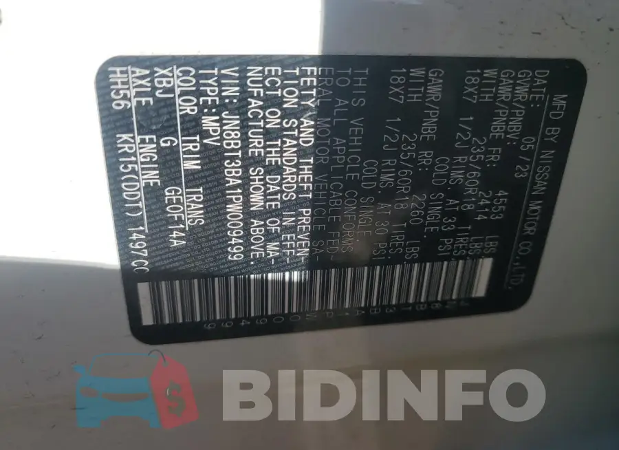 JN8BT3BA1PW009499 Photo# 13