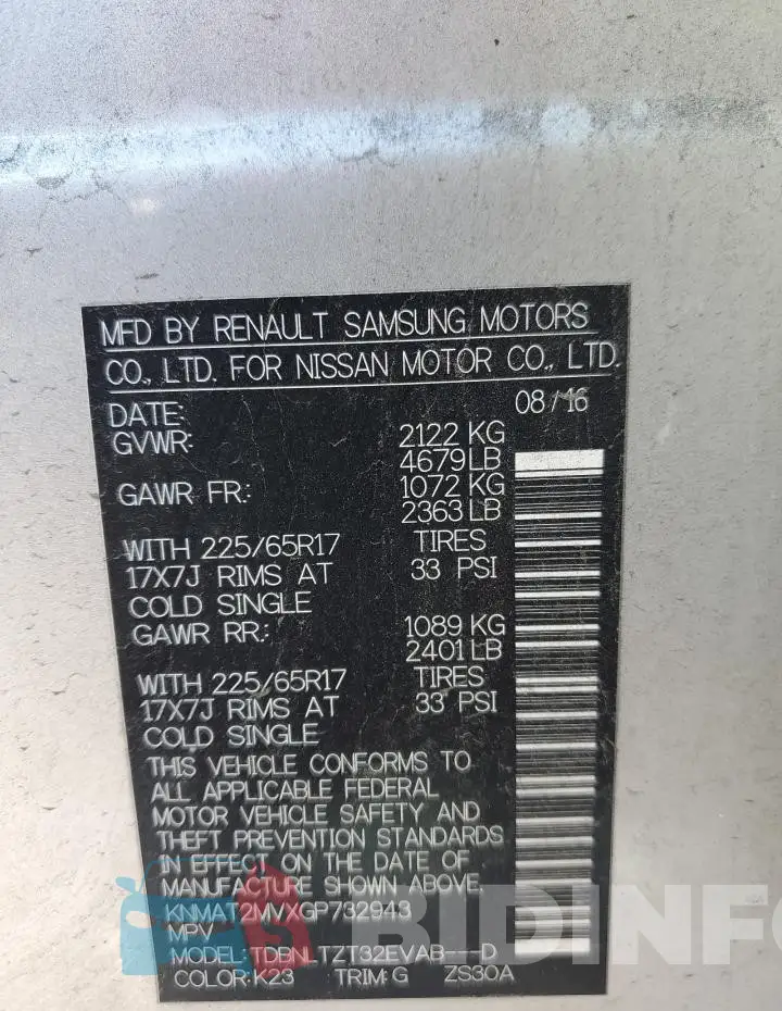 KNMAT2MVXGP732943 Photo# 13