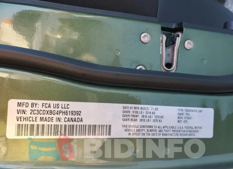 2C3CDXBG4PH619392 Photo# 12