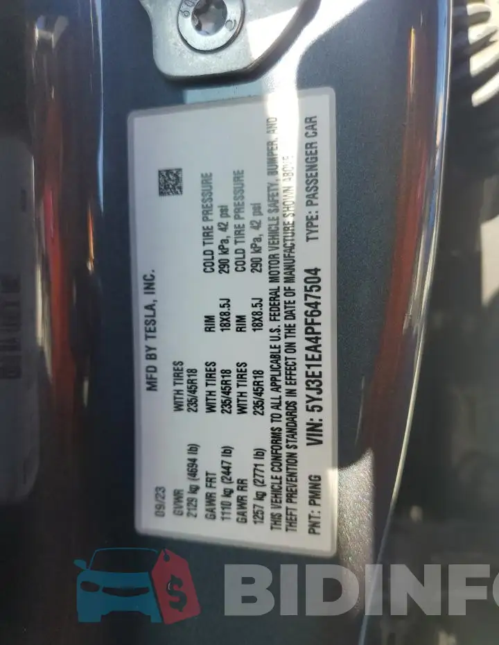 5YJ3E1EA4PF647504 Photo# 12