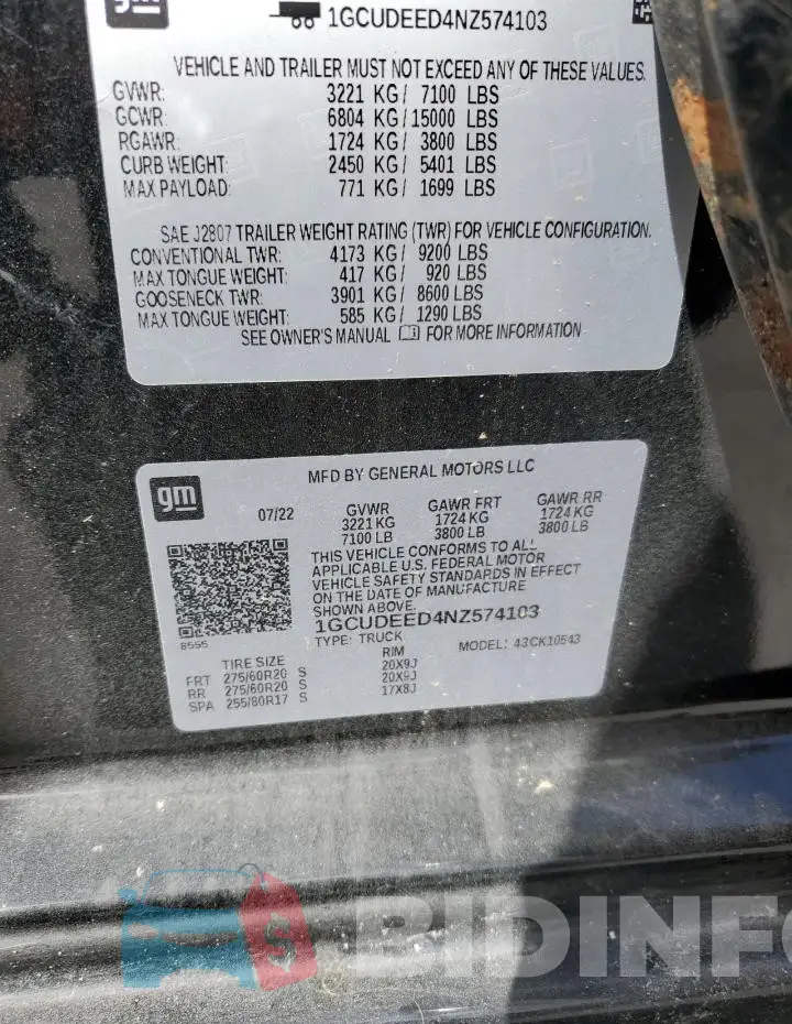 1GCUDEED4NZ574103 Photo# 12
