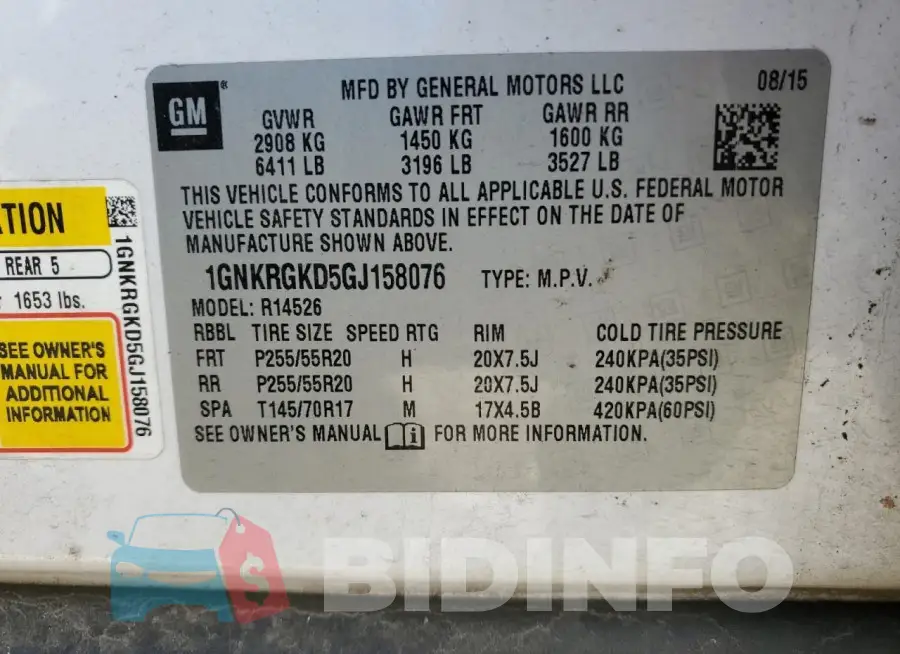 1GNKRGKD5GJ158076 Photo# 14