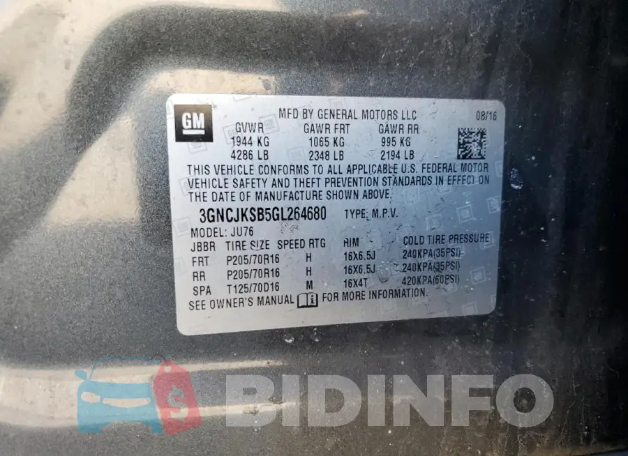 3GNCJKSB5GL264680 Photo# 14