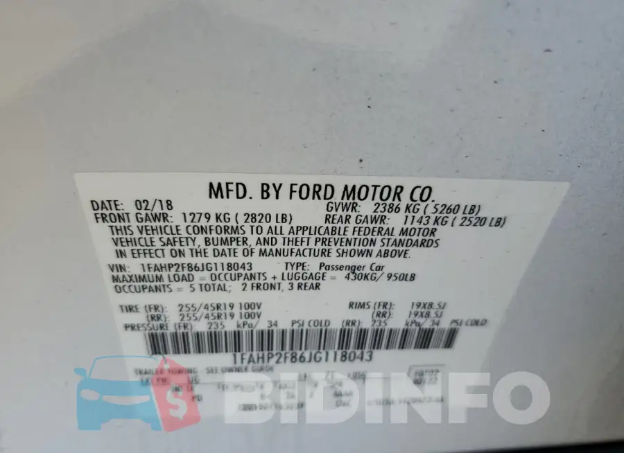 1FAHP2F86JG118043 Photo# 12