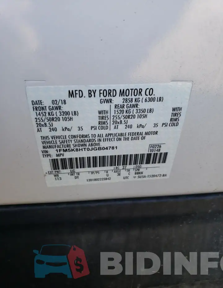 1FM5K8HT0JGB04781 Photo# 14