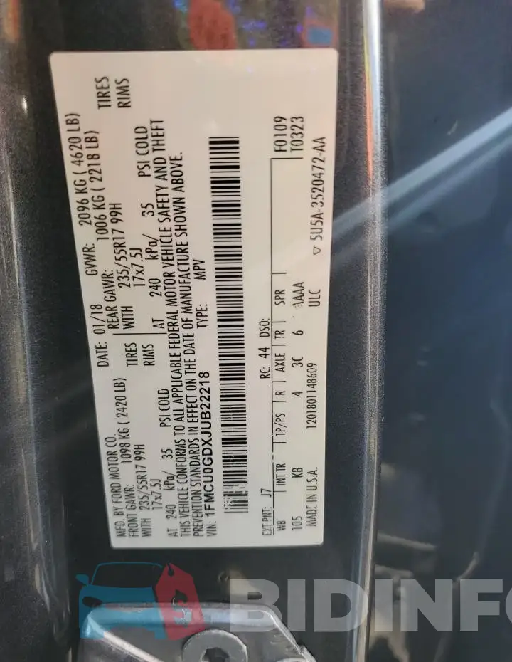 1FMCU0GDXJUB22218 Photo# 13