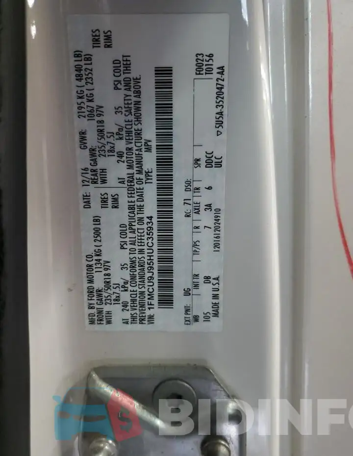 1FMCU9J95HUC35934 Photo# 14