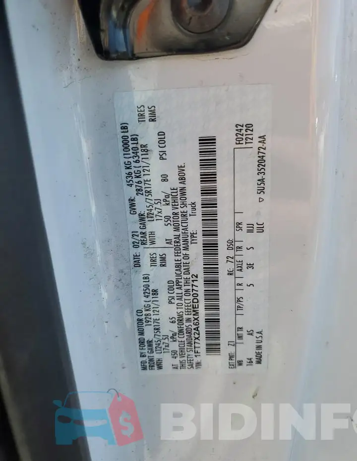 1FT7X2A6XMED07712 Photo# 12