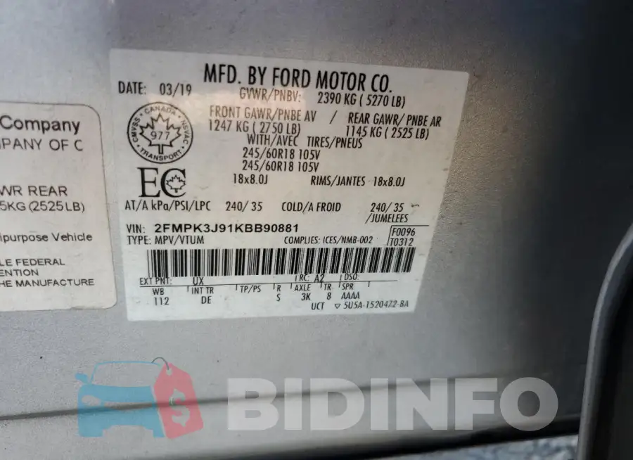 2FMPK3J91KBB90881 Photo# 13