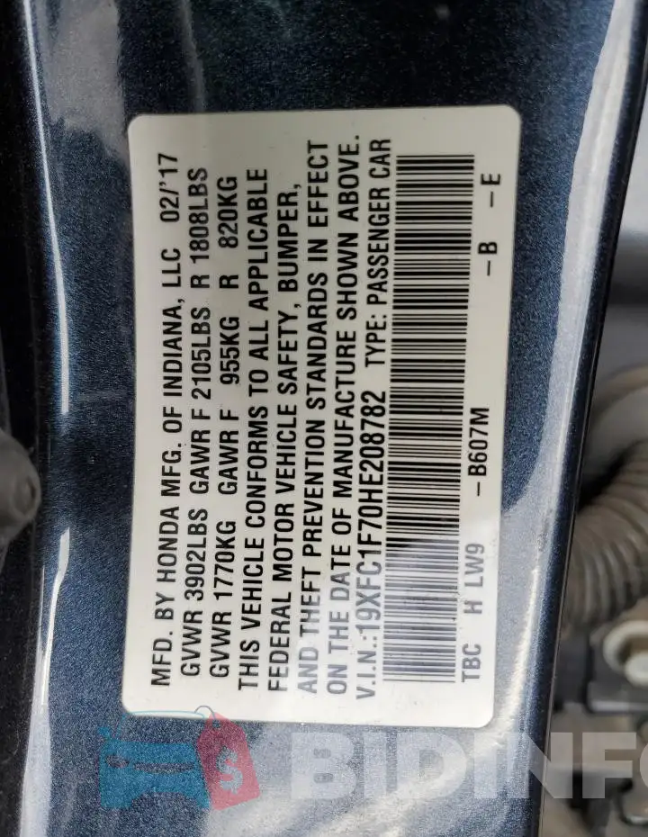 19XFC1F70HE208782 Photo# 13