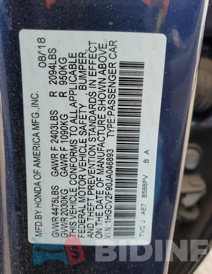 1HGCV2F90JA046893 Photo# 12