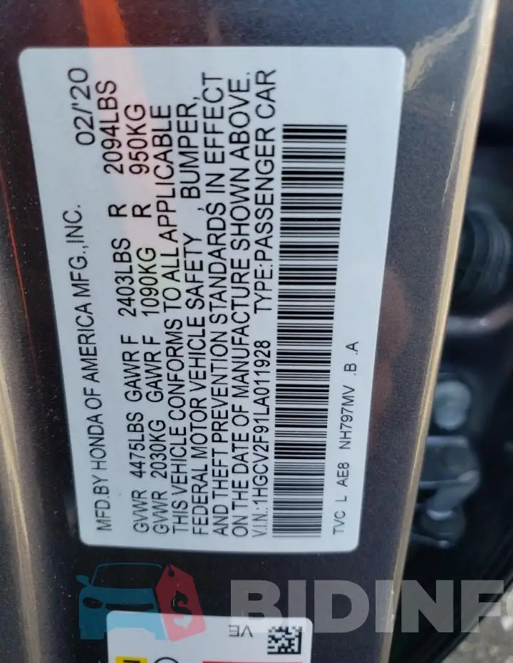 1HGCV2F91LA011928 Photo# 13