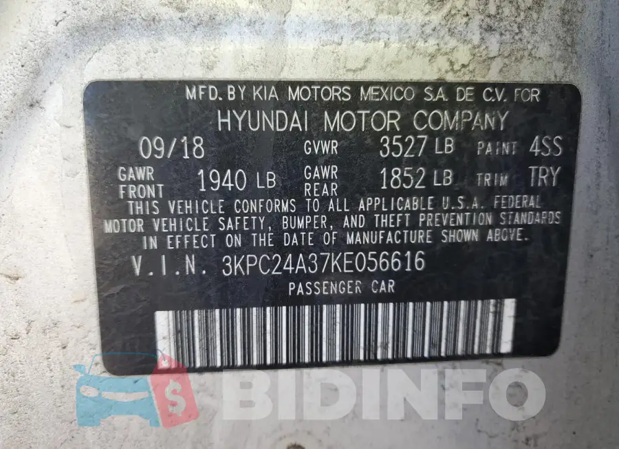 3KPC24A37KE056616 Photo# 12