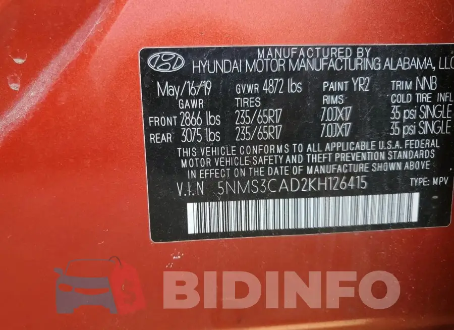 5NMS3CAD2KH126415 Photo# 14