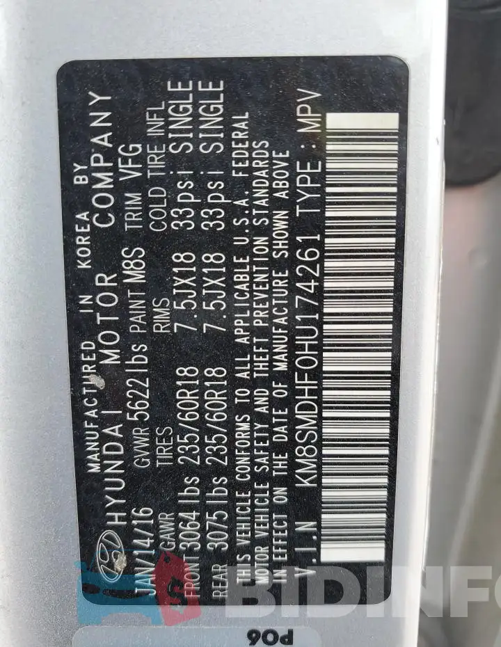 KM8SMDHF0HU174261 Photo# 14