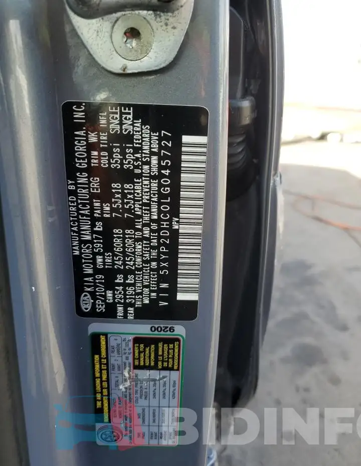 5XYP2DHC0LG045727 Photo# 13