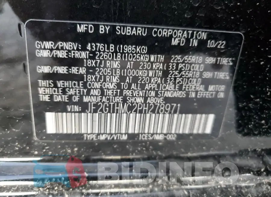 JF2GTHMC2PH278971 Photo# 14