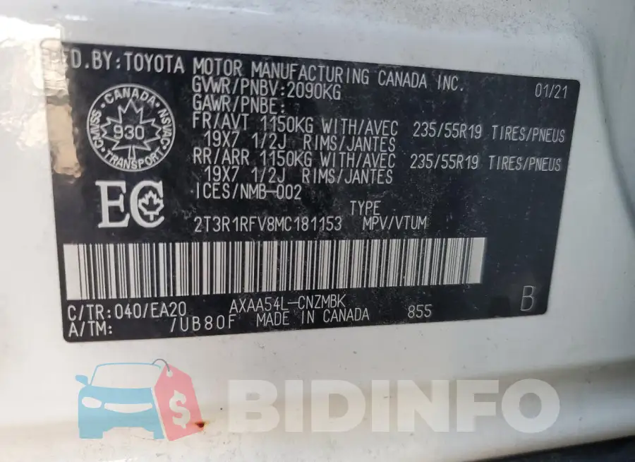 2T3R1RFV8MC181153 Photo# 13