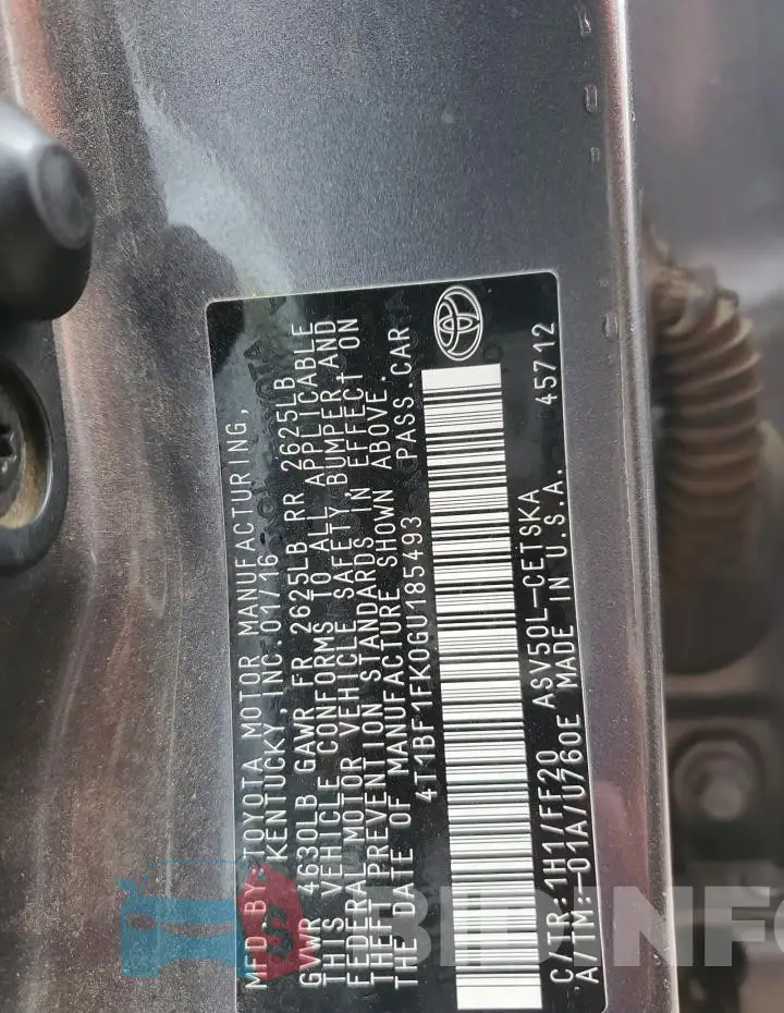 4T1BF1FK0GU185493 Photo# 12