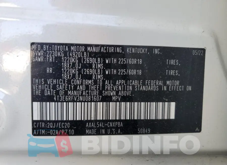 4T3E6RFV3NU081607 Photo# 13