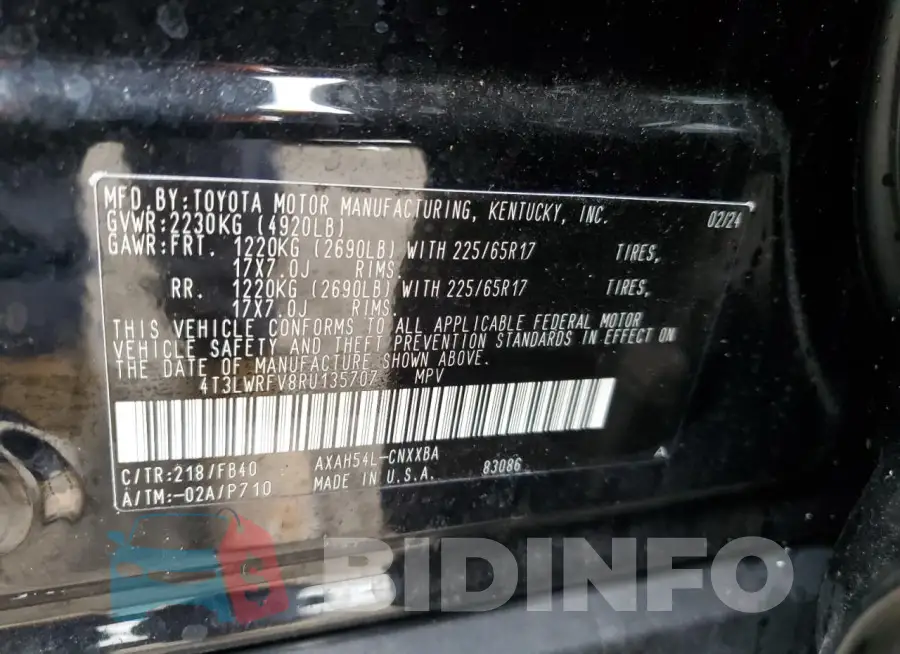 4T3LWRFV8RU135707 Photo# 13