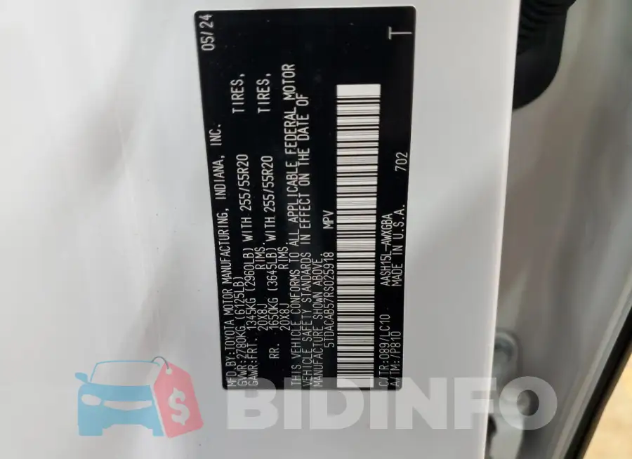 5TDACAB57RS025918 Photo# 13