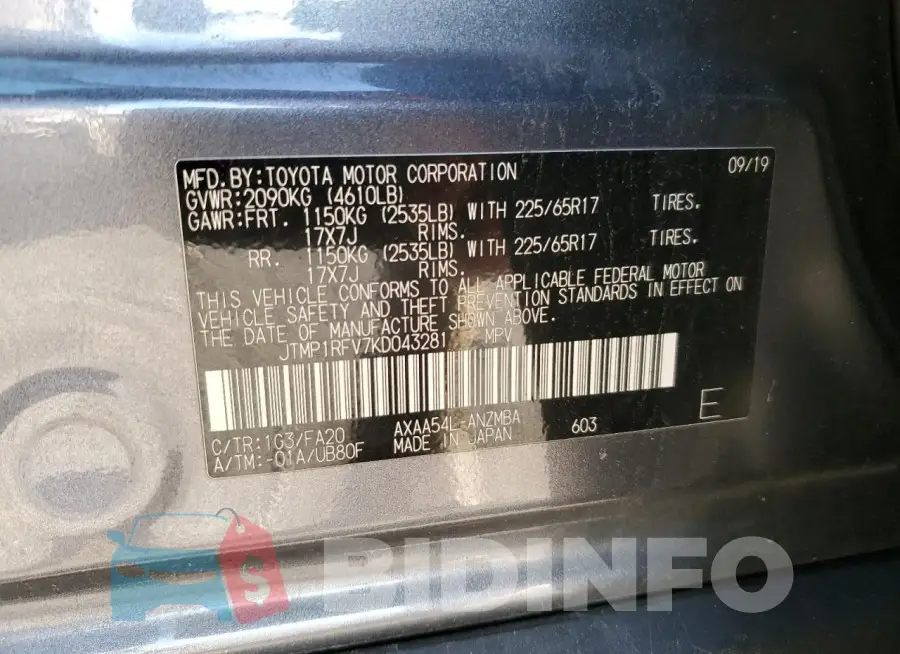 JTMP1RFV7KD043281 Photo# 13