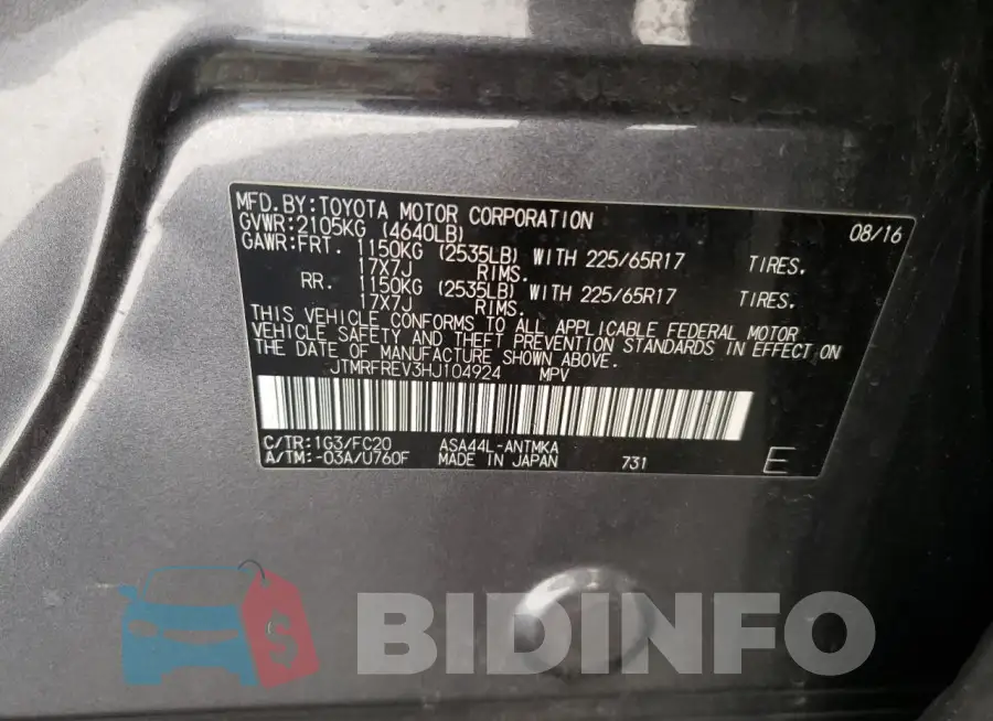 JTMRFREV3HJ104924 Photo# 13