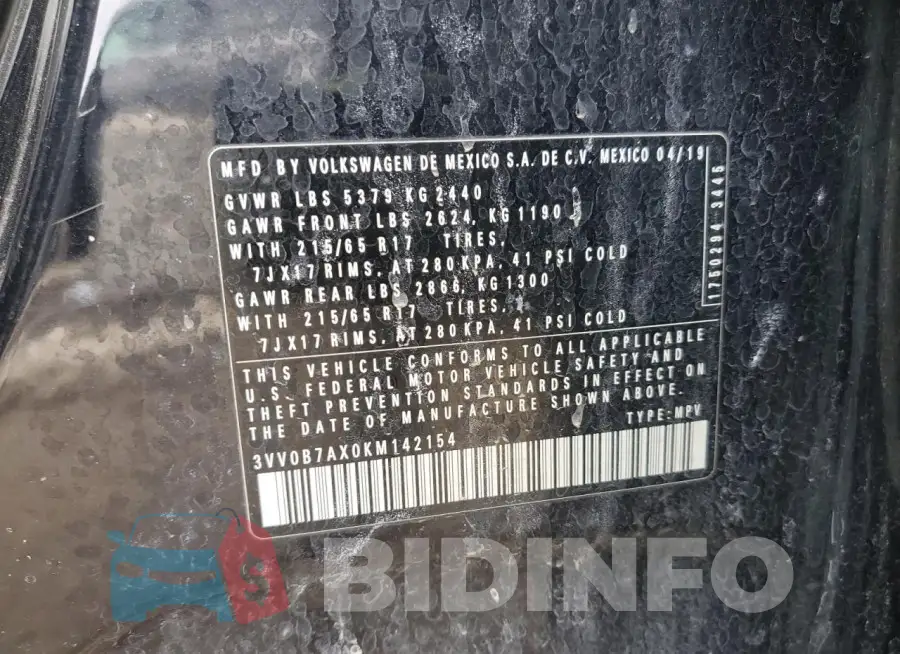 3VV0B7AX0KM142154 Photo# 13