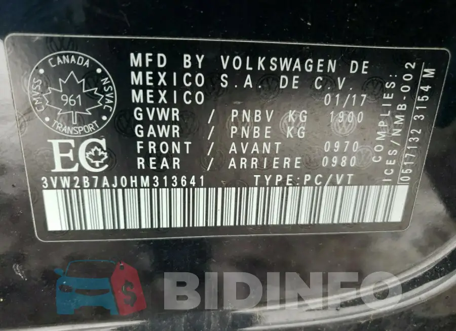3VW2B7AJ0HM313641 Photo# 12