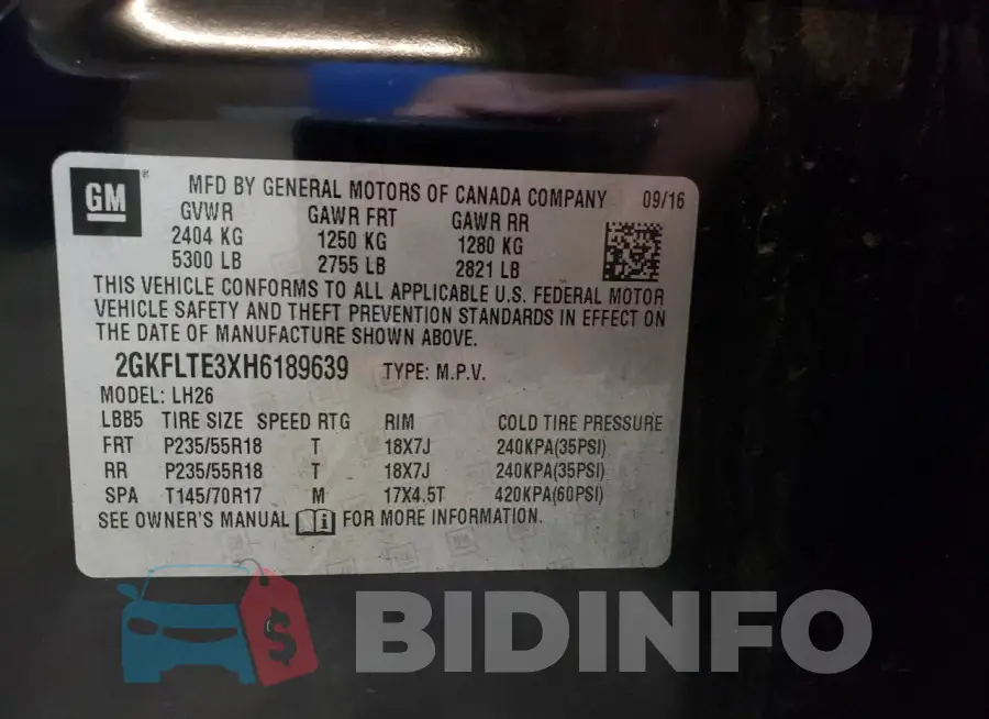 2GKFLTE3XH6189639 Photo# 12