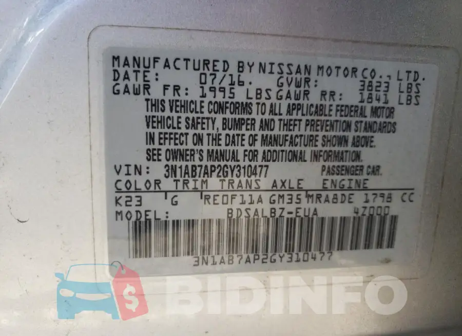 3N1AB7AP2GY310477 Photo# 12