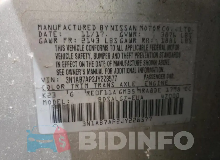 3N1AB7AP2JY228577 Photo# 12