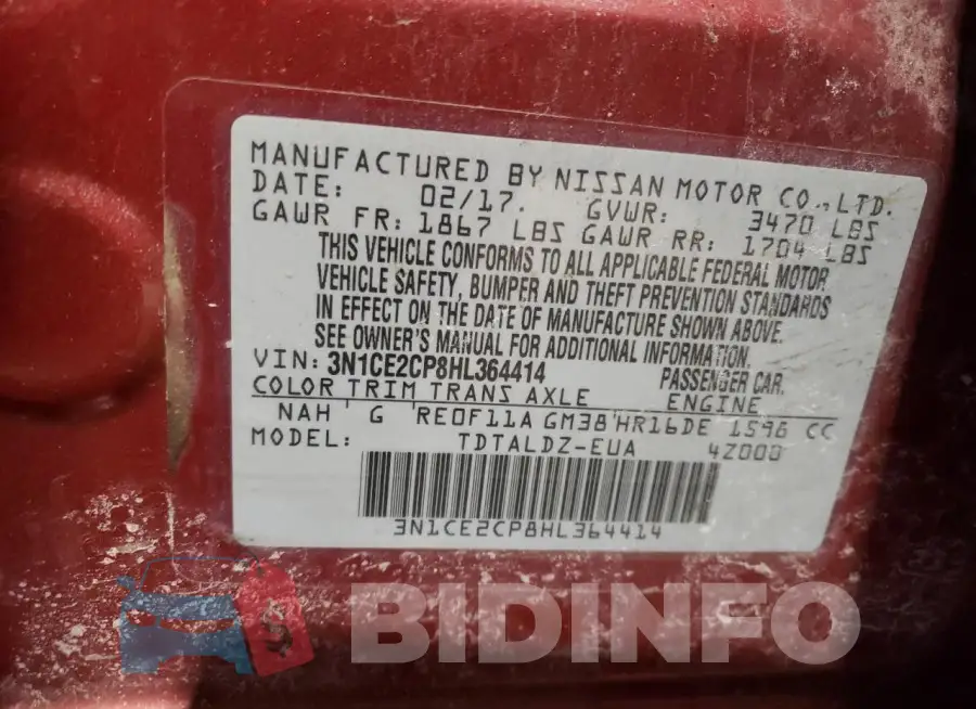 3N1CE2CP8HL364414 Photo# 12