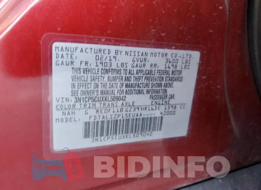 3N1CP5CUXKL509042 Photo# 13