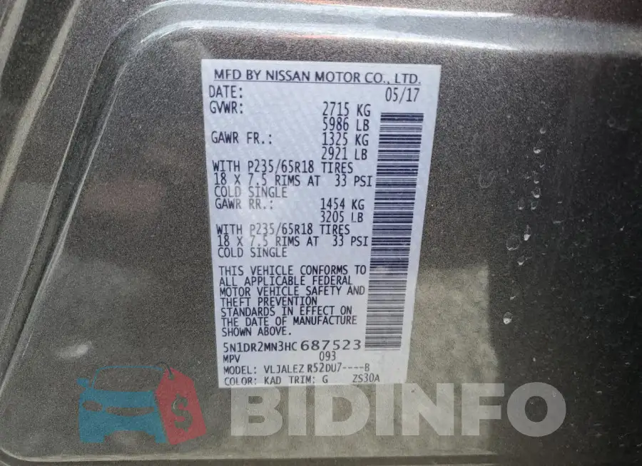 5N1DR2MN3HC687523 Photo# 13