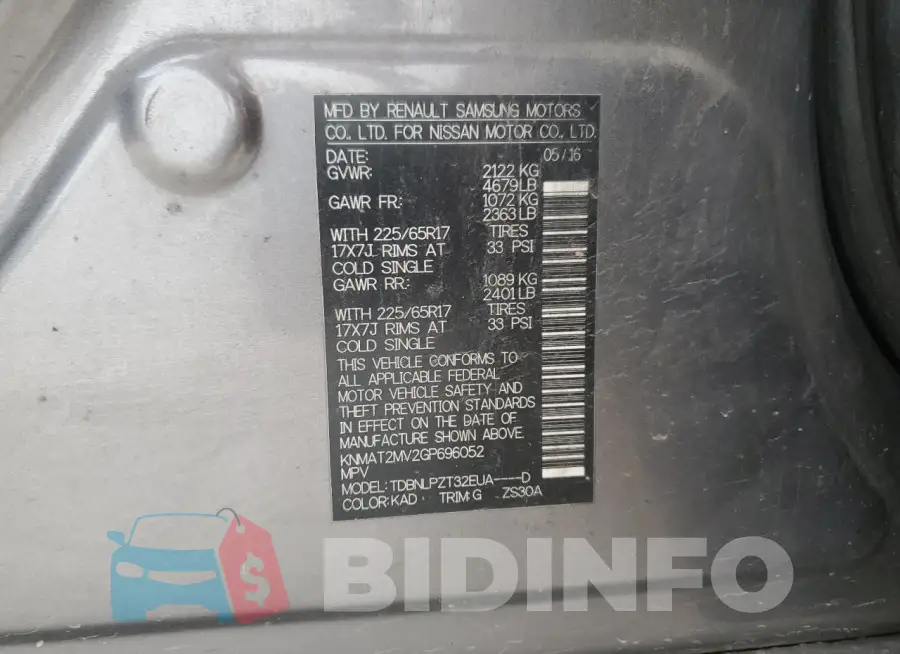 KNMAT2MV2GP696052 Photo# 14