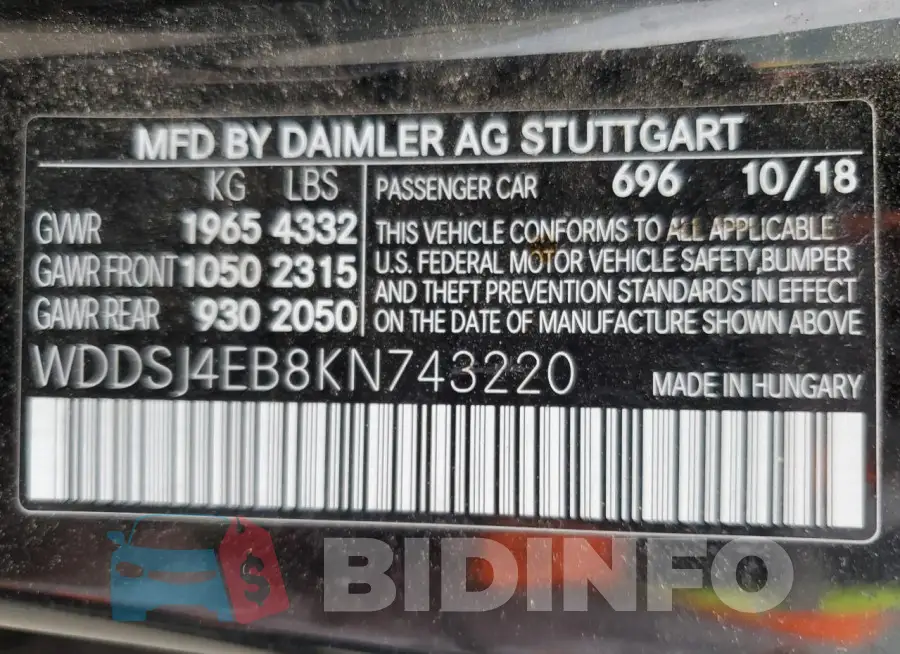 WDDSJ4EB8KN743220 Photo# 13