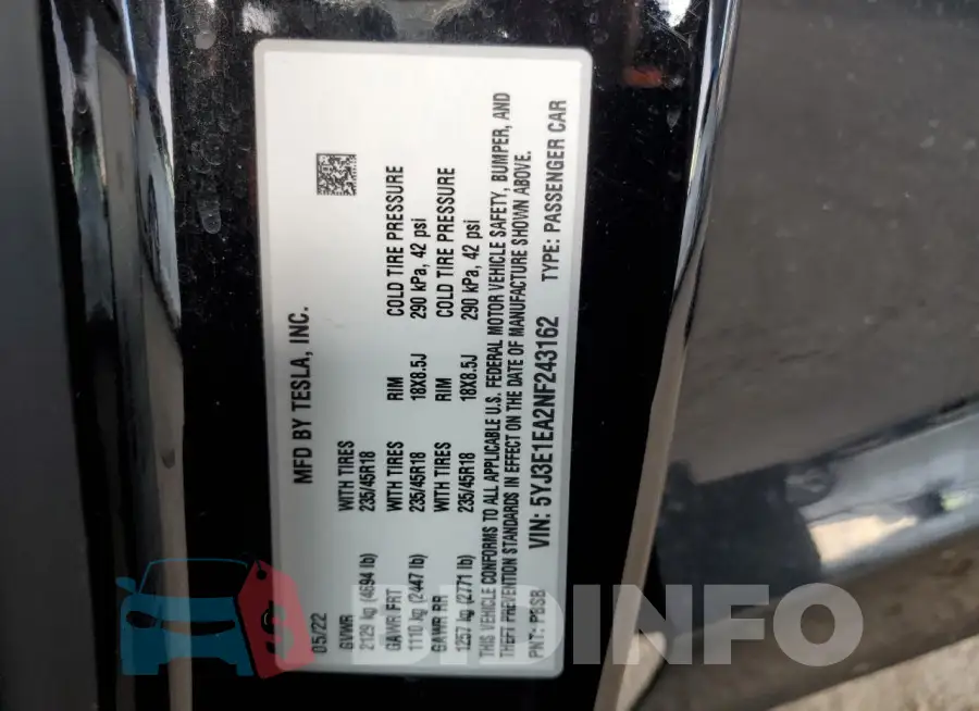 5YJ3E1EA2NF243162 Photo# 12