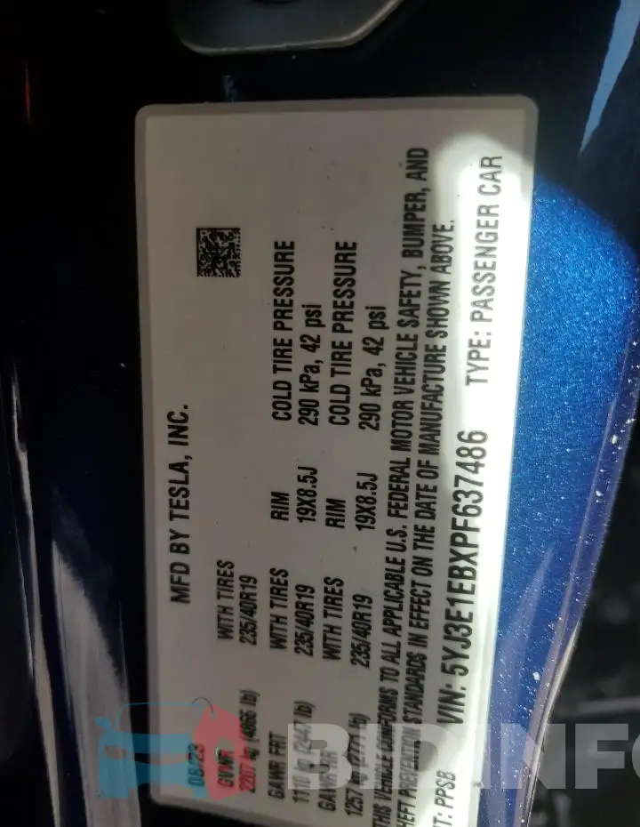 5YJ3E1EBXPF637486 Photo# 12