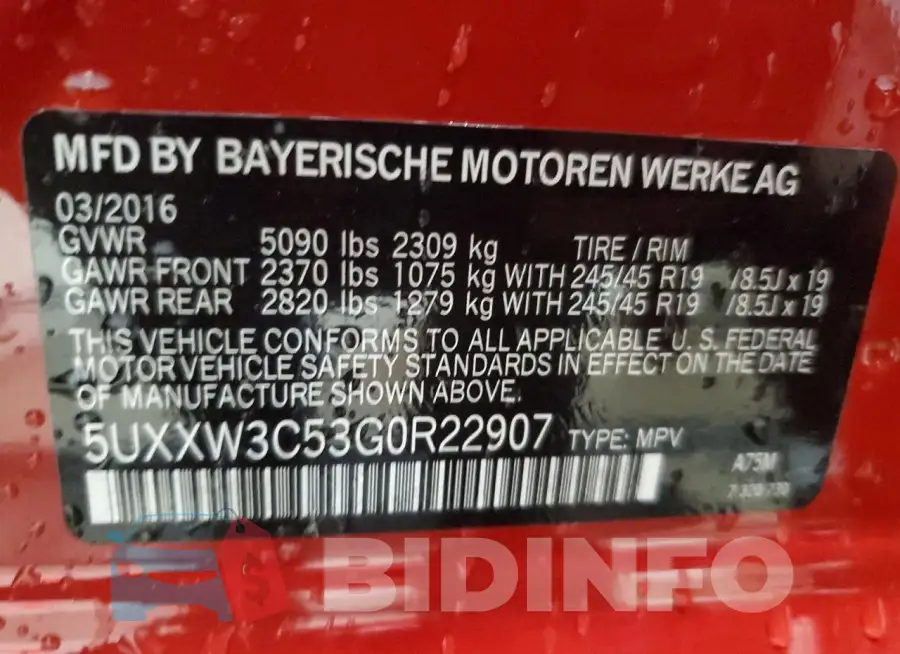 5UXXW3C53G0R22907 Photo# 12