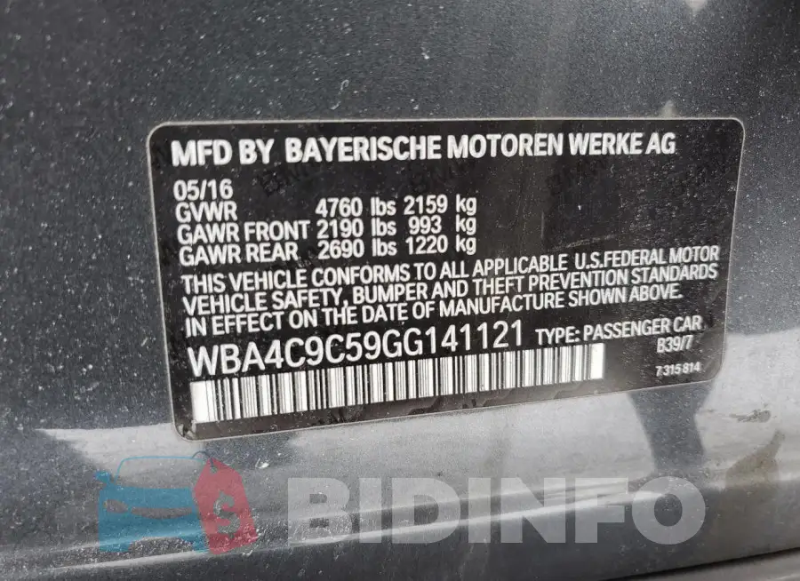 WBA4C9C59GG141121 Photo# 12