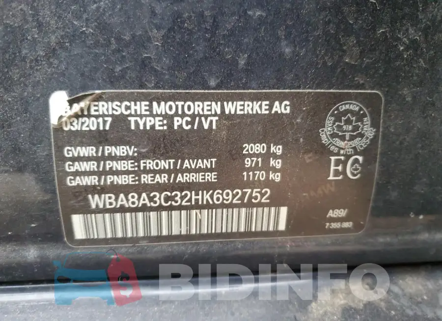 WBA8A3C32HK692752 Photo# 12