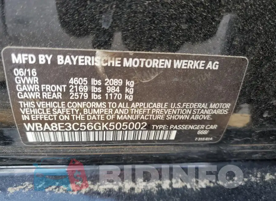 WBA8E3C56GK505002 Photo# 13