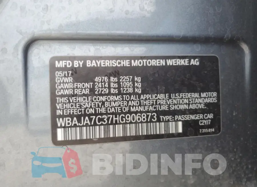 WBAJA7C37HG906873 Photo# 12