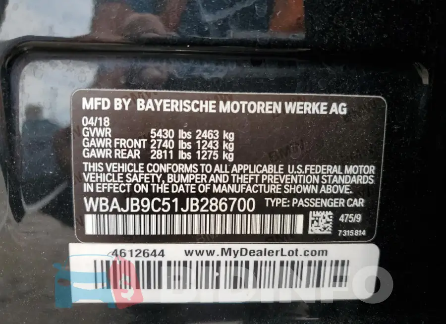 WBAJB9C51JB286700 Photo# 12