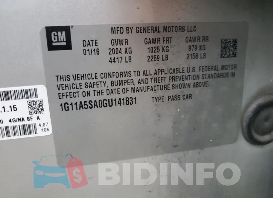 1G11A5SA0GU141831 Photo# 12
