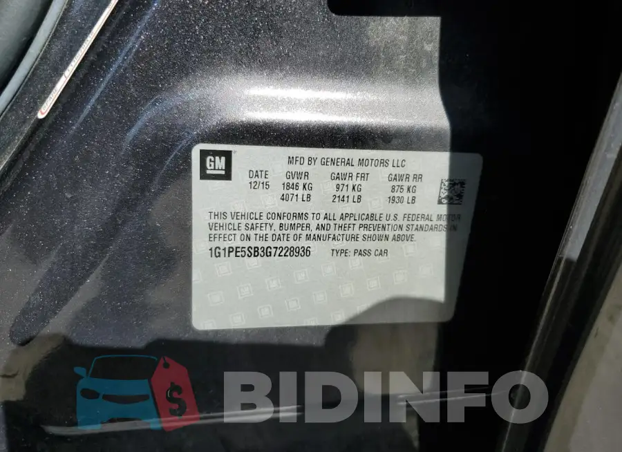 1G1PE5SB3G7228936 Photo# 12