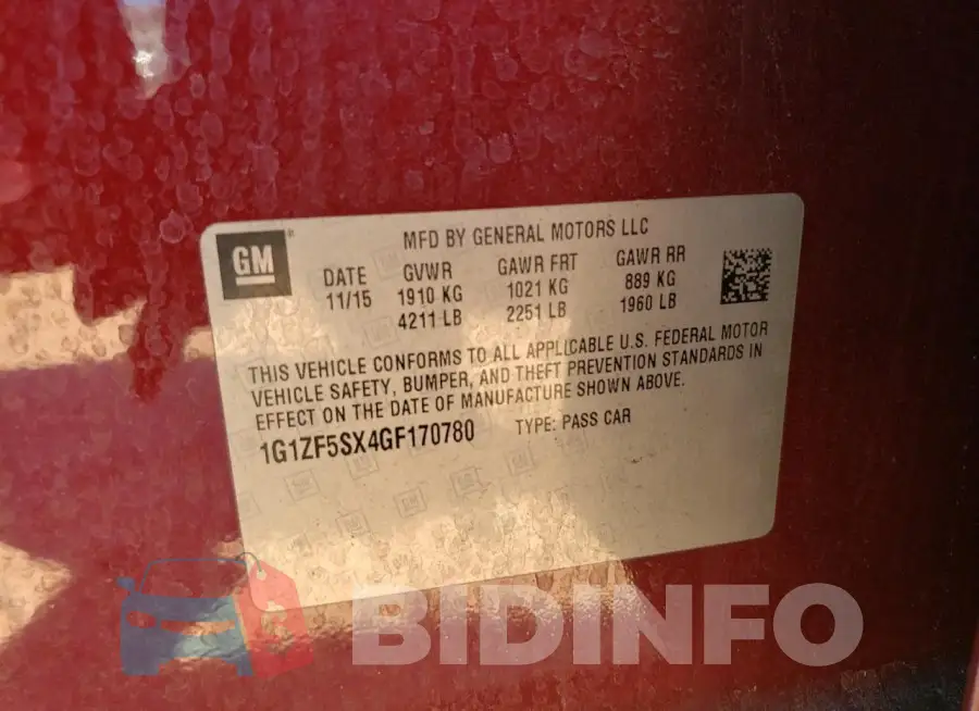 1G1ZF5SX4GF170780 Photo# 12