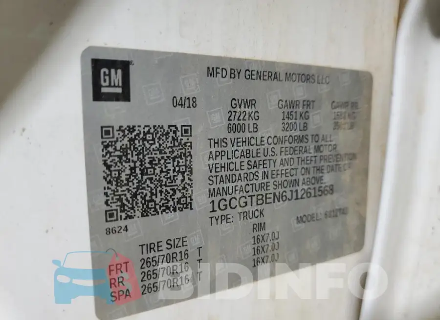 1GCGTBEN6J1261568 Photo# 12